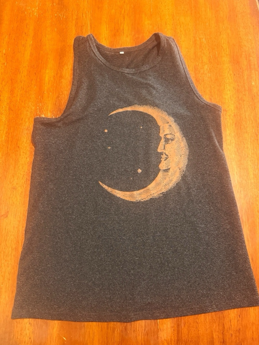 Gray Tank Top with Gold Crescent Moon Graphic Size Medium